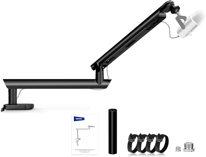 NEEWER Microphone Stand, Low Profile Damped Mic Holder Boom Arm Desk Mount with Ball Head & 3/8" 5/8" Adapters Compatible with Blue Yeti Snowball HyperX QuadCast SoloCast Shure, Max Load 3.3 lb, MS007