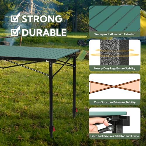 Portable Outdoor Adjustable Height Camping Table, Large for 2-6 Person