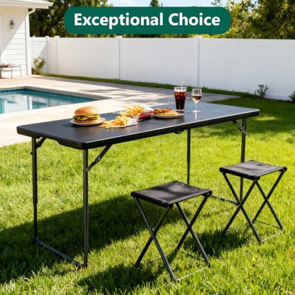 Folding Table 2 Pack, 4FT Folding Table with Adjustable Height, Black