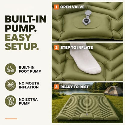 MalloMe Sleeping Pad for Camping, Camping Mattress - Bed for Outdoors Built-in Foot Pump Air Mattress for Backpacking Leak-Resistant Inflatable Travel Mat Compact Ultralight Single & Double