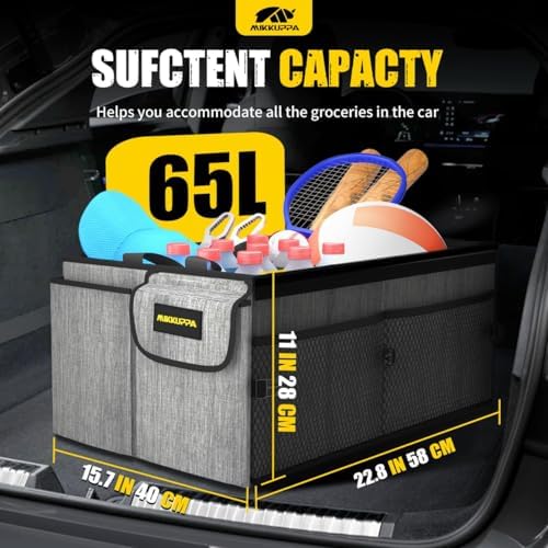 MIKKUPPA Trunk Organizer with Lid - 65L Collapsible Car Organizer, Gray