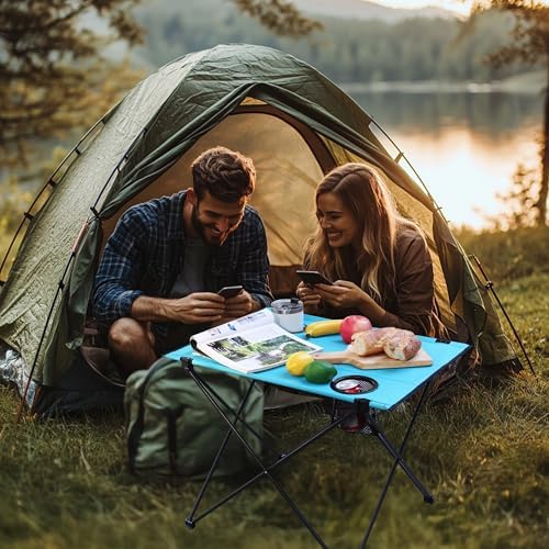 VILLEY Folding Camping Table, Portable Table with 2 Cup Holders, Large