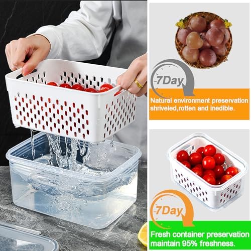 4 Pack Large Fruit Storage Containers for Fridge with vent holes and handle，Airtight Food Storage Containers Keep Fruits, Vegetables, Berry, Fresh longer,BPA-free Fridge Storage Container with Lid