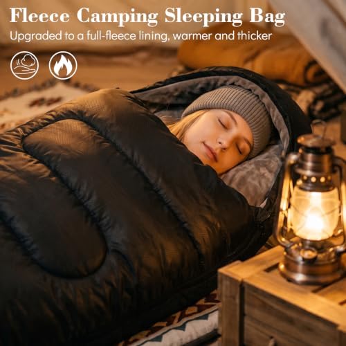 Sleeping Bags for Adults & Kids for Camping Hiking Trips Warm Cool Weather, Lightweight and Waterproof with Compression Bag, 3-4 Season Indoors Outdoors Activities