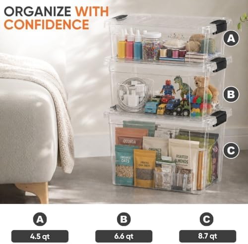 Superio 8.7 Quart Clear Plastic Storage Boxes with Lids, Stackable Organizer Containers, BPA-Free Storage Bins for Home, Office, School & Dorm, 8 Pack