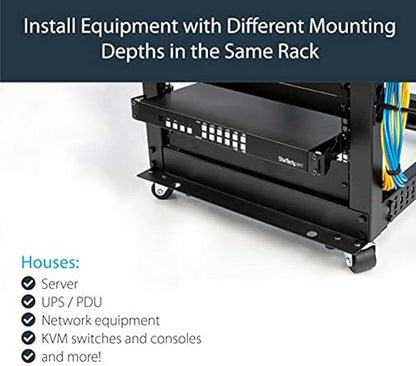 StarTech.com Server Rack Depth Extender - 1U - 4in / 10 cm - TAA Compliant - Recessed Rack Adapter - Rack Mount Adapter Kit - Network Rack Extender (RDA1U)