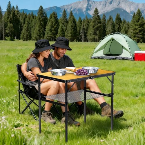 Anbte 3ft Folding Camping Table Max 29.5", 2 Adjustable Height, Yellow