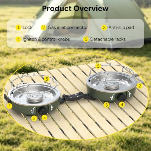 2 Burner Propane Camping Stove, 20000 BTU Camp Stove