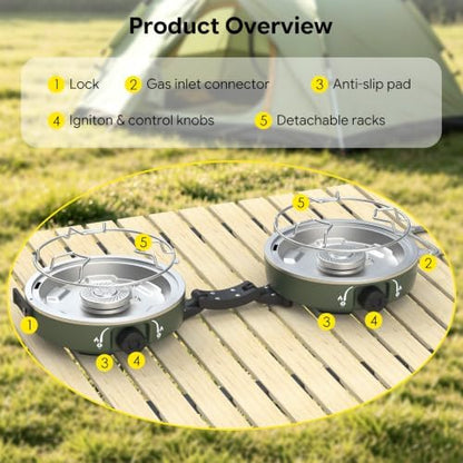 2 Burner Propane Camping Stove, 20000 BTU Camp Stove