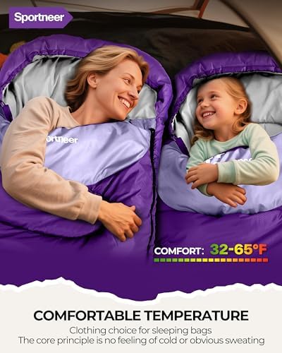 Sportneer Sleeping Bag, 3 Seasons Warm Cold Weather Sleeping Bags for Adults Kids Boys Girls with Compression Sack- Lightweight Camping Essentials Gear Accessories, Backpacking, Hiking