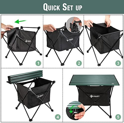 VILLEY Portable Camping Side Table, Ultralight Aluminum Folding Beach Table