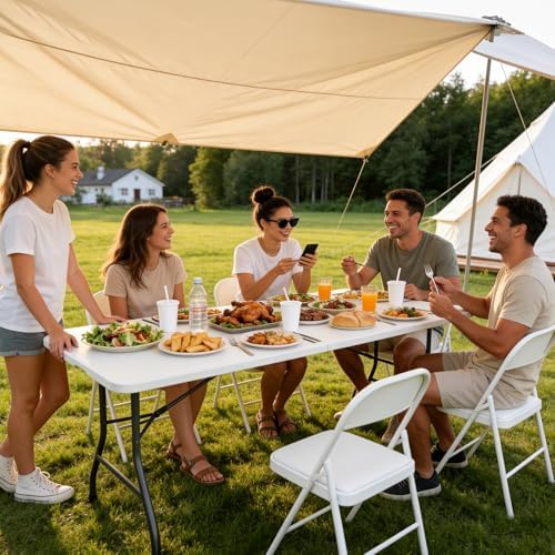 Folding Table, 8 FT Foldable Plastic Table with Carrying Handle, Heavy Duty Portable Fold-in-Half Utility Table for Party, Camping, Banquet, Craft, Wedding, Indoor & Outdoor Use