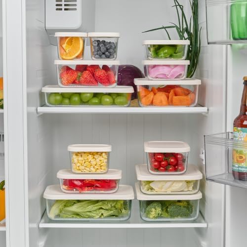 Glass Food Storage Containers with Lids — 6 Piece — 17.6 oz Glass with BPA-Free Leak Resistant Stackable Lids — Microwave, Oven & Dishwasher Safe — Ideal for Meal Prep & More - Vanilla Mist