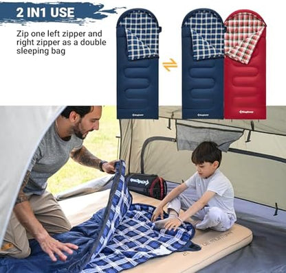 KingCamp 45°F Kids Sleeping Bag, 100% Flannel Sleeping Bag for 10-12 Child