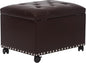 Leather Storage Ottoman Bench with Steerable Rolling Wheels, Rectangle 24 Inch Foot Rest Ottomans Stool for Living Room Bedroom (Vintage Brown)