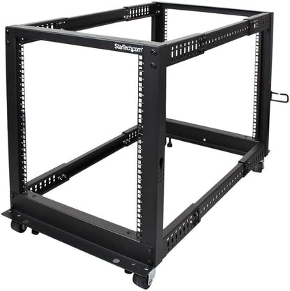 StarTech.com 4-Post 12U Mobile Open Frame Server Rack, 19in Network Rack with Wheels, Rolling Rack for Computer/AV/Data/IT Equipment - Casters, Leveling Feet or Floor Mounting (4POSTRACK12U)