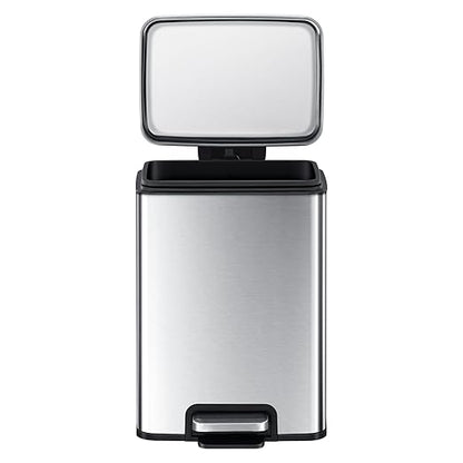 EKO Madison 12L / 3.2 Gal Bathroom Trash Can with Lid and Removable Inner Basket, Rectangular Small Step Trash Can, Brushed Stainless Steel