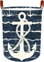 Laundry Baskets 15.7x19.7 Inch Large Nautical Anchor Design Collapsible Laundry Hamper with Handles Oxford Fabric Clothes Storage Bin Foldable Dirty Clothes Organizer for Bedroom Bathroom Dorm