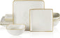 Famiware Dinnerware Sets for 4, Ocean Square 12-Piece Kitchen Plates and Bowls Sets, Microwave and Dishwasher Safe, Scratch Resistant, Vanilla White