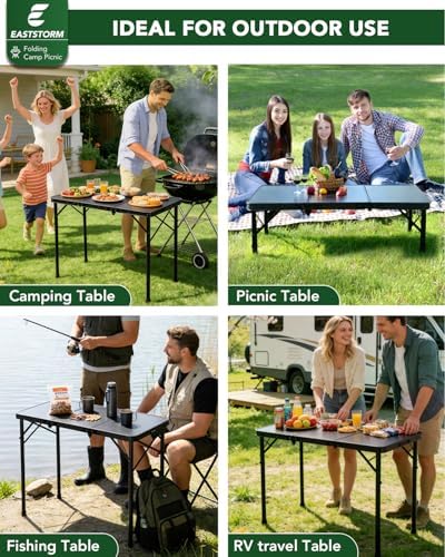 E EASTSTORM 3 Ft Small Folding Table, 3-Height Camping Table Foldable,Black