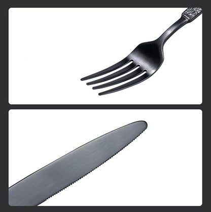 Black Silverware Set for 8 Modern Square Flatware Set Stainless Steel 32 Piece Cutlery Utensils Sets for Home Kitchen Restaurant Mirror Polished