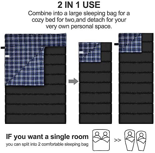 Cotton Flannel Double Sleeping Bag, 2 Person Camping Sleeping Bag