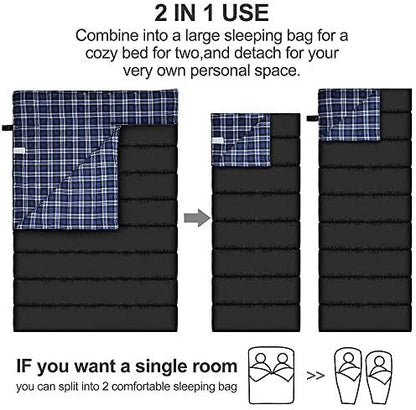 Cotton Flannel Double Sleeping Bag, 2 Person Camping Sleeping Bag