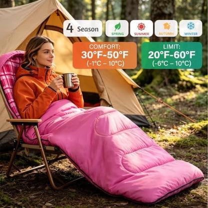 Uniqwamer Sleeping Bag for Adults Kids - 4 Seasons Cold & Warm Weather Flannel Camping Sleeping Bags, Lightweight & Waterproof 45°F Sleeping Bag for Camping Hiking Outdoor Travel