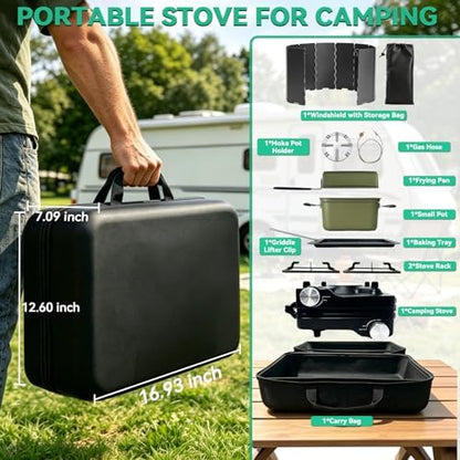 2 Burner Camping Stove 24000 BTU, Portable Propane Camp Stove Set, Black