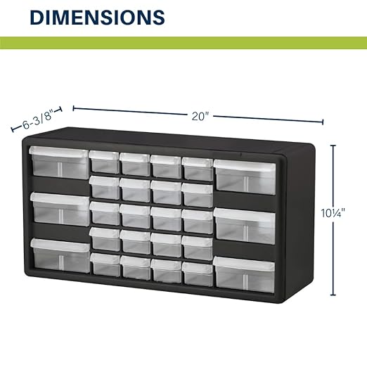 Akro-Mils 26-Drawer Plastic Drawer Storage Cabinet for Garage Organization, Bead Organizer, Building Bricks Storage, Teacher Toolbox, Makeup Organizer, 20-Inch W x 6-Inch D x 10-Inch H, 10124 White