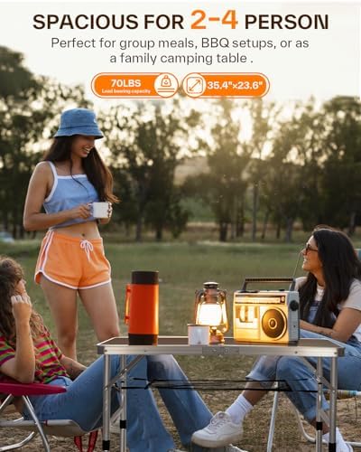 Sportneer Folding Table: Adjustable Height Camping Essentials 35.4" L x 23.6" W 2 Height with Mesh Layer - Compact & Portable Small Folding Table for Outdoor Camp Garden Picnic BBQ Dining Cooking