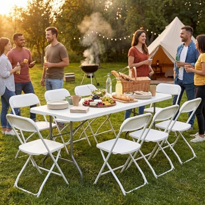 DUMOS 6 FT Folding Picnic Table, Portable Plastic Table, Easy to Keep