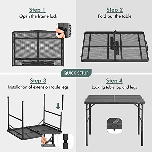 VILLEY 3ft Folding Camping Table, Aluminum Grill Table with Adjustable Legs
