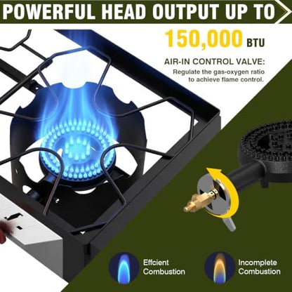 BESTFIRE 2 Burner Propane Gas Stove 150k BTU High Pressure Outdoor Cooker