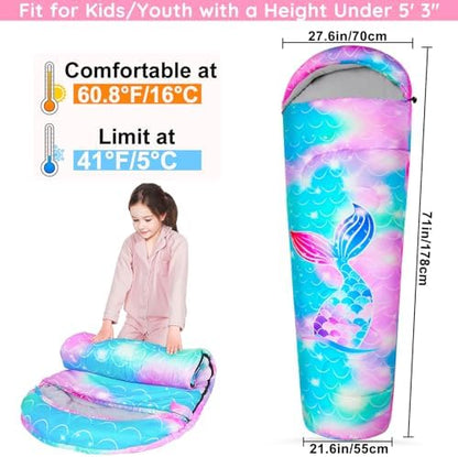 FIOBEE Kids Sleeping Bag 3 Season Camping Sleeping Bags for Girls Toddler