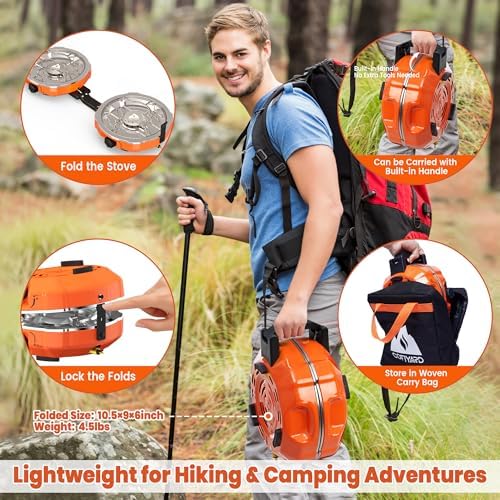 Cofiyard 20,000 BTUs 2 Burner Propane Camping Stove, Portable Folding Camp Stove with Adjustable Burners, Regulator and Carrying Bag, Dual Gas Stoves Easy Carrying Handle for Tailgating, Camping, BBQ