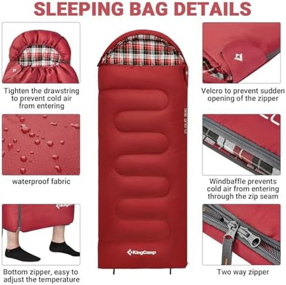 KingCamp 45°F Kids Sleeping Bag, 100% Flannel Sleeping Bag for 10-12 Child
