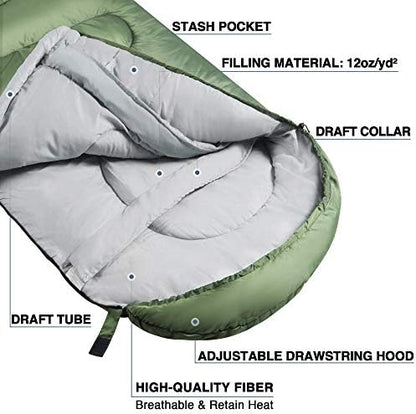 Atarashi Camping Sleeping Bag- 4 Seasons for Adults, Light, Warm, Extra-Large with Compression Sack- Great for Hiking, Backpacking & Outdoor Adventures