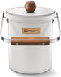 Kitchen Countertop Compost Bin 101ounces / 3Liters, Airtight Lid SUS304 Stainless Steel Odor-Free Food Waste Bin with Wooden Handle Stylish Design/Bathroom Trash Can (White)