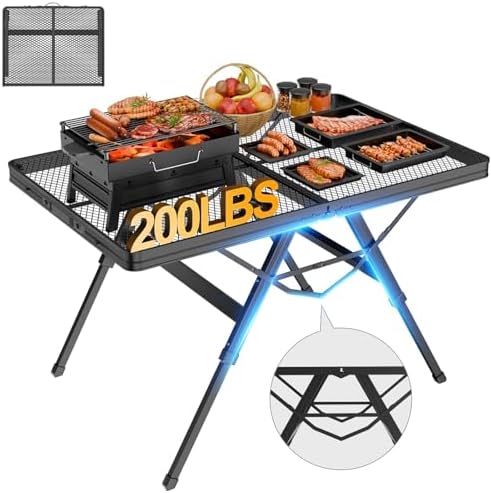 WildFinder Folding Grill Table, 3x2 FT Adjustable Height Camping Table