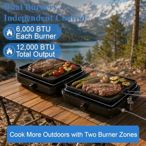 Uniflasy Foldable 2 Burner Camping Stove with Griddles