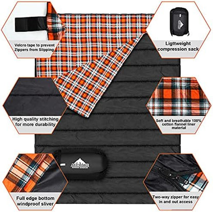 Cotton Flannel Double Sleeping Bag, 2 Person Camping Sleeping Bag