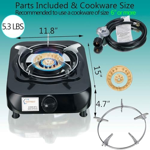 Horynar Single Burner Propane Stove Auto Ignition with CSA LPG Hose