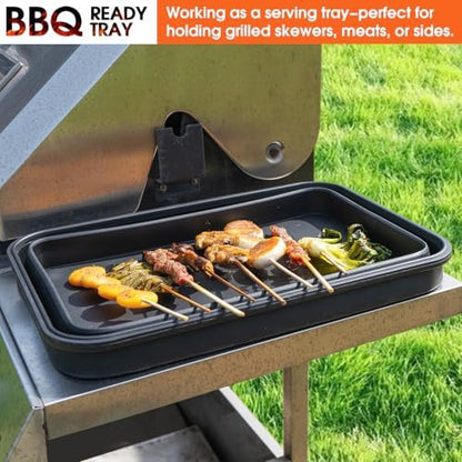 Silicone Collapsible Marinating Container with Lid for Meat, 2.64Gal/10L, Extra Large Collapsible BBQ Prep Tub, Transparent Locking Lid, XL Grill Prep Trays and Carry System, BBQ Must-Have, Black