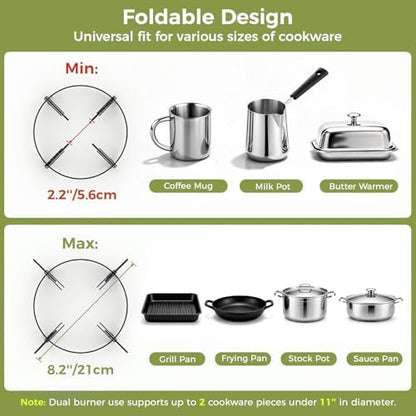 MoKo Propane Camping Stove 2 Burner, 36,000 BTU Infrared & Open Flame Hybrid, Windproof Folding Portable Outdoor Gas Cooking Kit with Frying Pan & Carry Bag For RV, Tailgating, Survival, Black