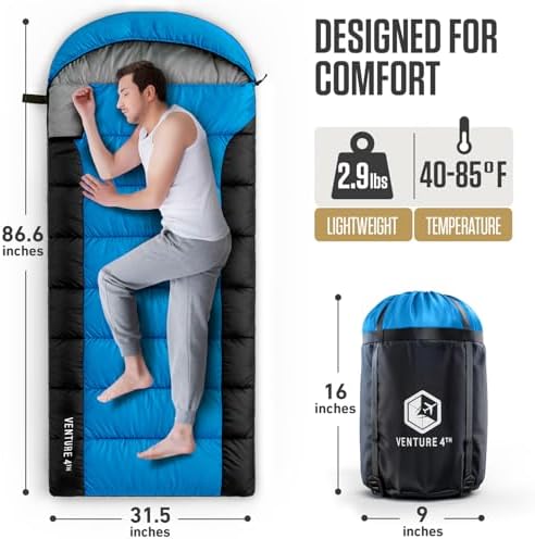 VENTURE 4TH Backpacking Sleeping Bag for Camping - Single, XXL & Double
