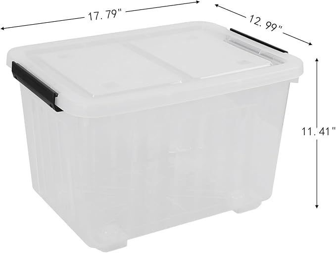 30 Quart Clear Plastic Latch Storage Bins with Wheels, 4-Pack Wheeled Clear Storage Totes