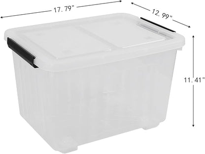 30 Quart Clear Plastic Latch Storage Bins with Wheels, 4-Pack Wheeled Clear Storage Totes