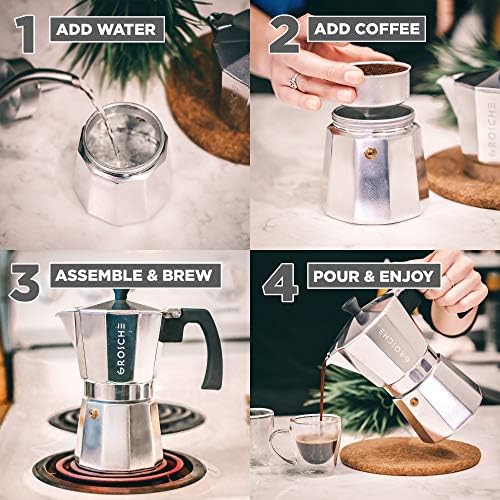 GROSCHE Milano Stovetop Espresso Maker Moka Pot 3 espresso Cup, 5 oz Silver