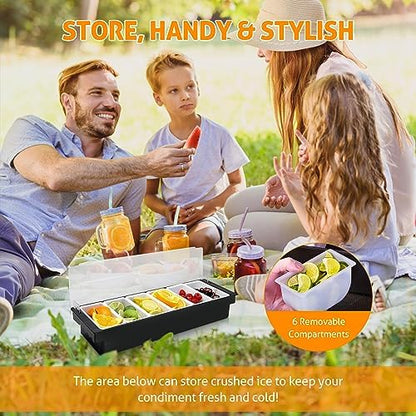 WICHEMI Ice Chilled Condiment Caddy with 6 Removable Trays and Lids